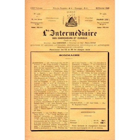 L'Intermédiaire des chercheurs et curieux n° 1932