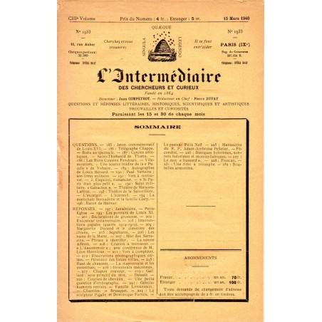 L'Intermédiaire des chercheurs et curieux n° 1933